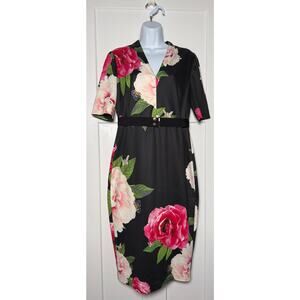 Ted Baker Gilanno Magnificent V Neck Bodycon Dress Size 4 Floral Belted